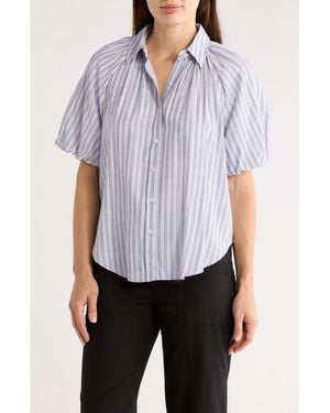 Max Studio Bubble Sleeve Boyfriend Shirt - Blue