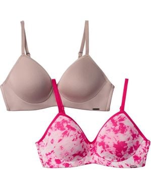 Halston 2-Pack Modern Micro Wire Free T-Shirt Bras - Pink