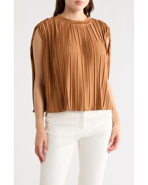 LBLC The Label Olivia Sleeveless Pleated Cape Top - Brown