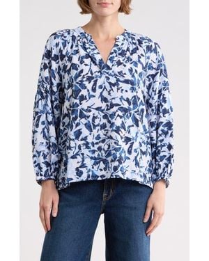 Caslon Long Sleeve Printed Popover Top - Blue