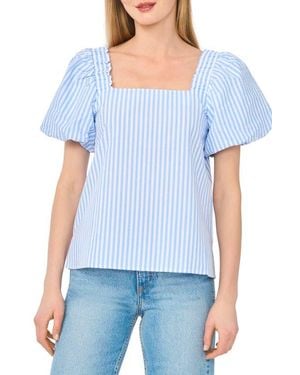 Cece Puff Sleeve Cotton Top - Blue