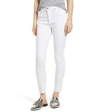 AG Jeans The Farrah High Waist Raw Hem Ankle Skinny Jeans - White