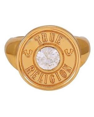 True Religion Crystal Button Logo Ring - White