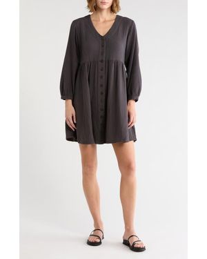 Madewell Nima Long Sleeve Double Gauze Cotton Minidress - Black