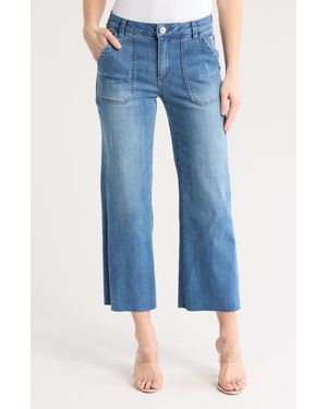 Democracy Raw Hem Crop Flare Utility Jeans - Blue