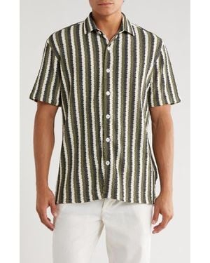 T.R. Premium Stripe Knit Short Sleeve Button-Up Shirt - Green