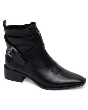 Linea Paolo Leather Pointed-Toe Knee-High Buckle Boots - Black
