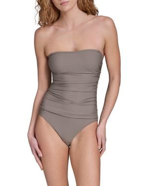 Calvin Klein Shirred Bandeau One-Piece Swimsuit - Natural
