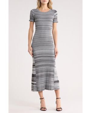 Desigual Stripe Short Sleeve Maxi Sweater Dress - Gray