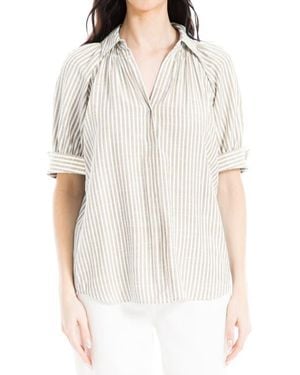 Max Studio Stripe Short Sleeve Blouse - White