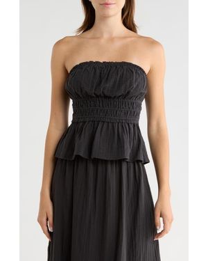 Abound Strapless Ruffle Gauze Top - Black