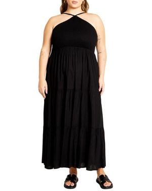 City Chic Tahitian Halter Tiered Maxi Dress - Black