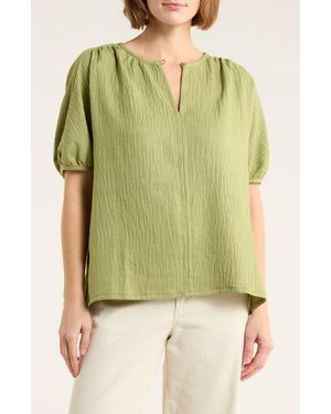 Max Studio Short Sleeve Split Neck Blouse - Green