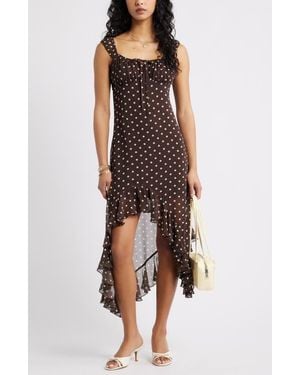 BP. Bias Cut Chiffon Asymmetric Hem Dress - Brown