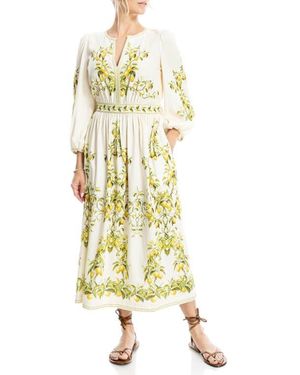 Max Studio Lemon Print Balloon Sleeve Maxi Dress - Metallic