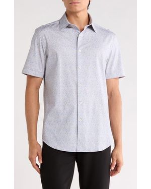 Bugatchi Abstract Print Stretch Cotton Short Sleeve Button-Up Shirt - Blue