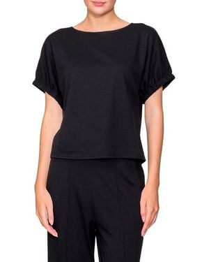 MELLODAY Puff Sleeve Knit Top - Black