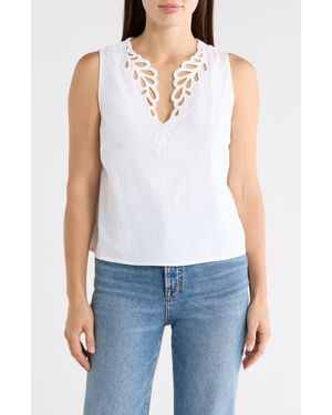 Ellen Tracy Embroidered Eyelet Sleeveless Top - White