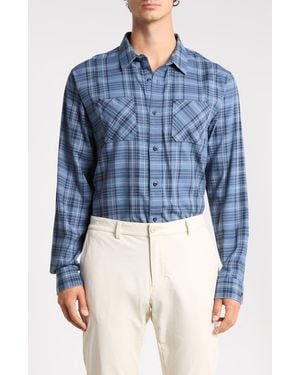 Travis Mathew Cloud Plaid Flannel Button-Up Shirt - Blue