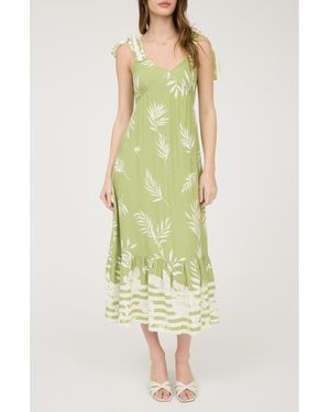 AUGUST SKY Shoulder Tie Midi Dress - Green