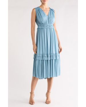 Tahari Ruffle Sleeveless Tiered Midi Dress - Blue