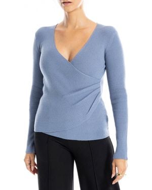 Max Studio Faux Wrap Knit Sweater - Blue