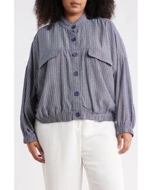Max Studio Stripe Button Front Jacket - Blue