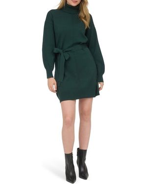 AUGUST SKY Long Sleeve Turtleneck Sweater Minidress - Green