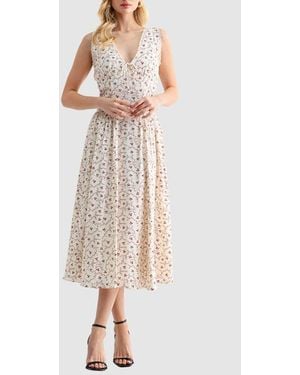 Lush Lace Trim Fit & Flare Midi Dress - Natural