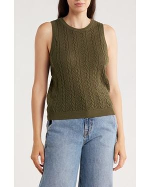 Splendid Cable & Pointelle Sleeveless Sweater - Green
