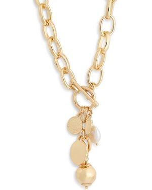 Tasha Faux Pearl Mixed Charm Toggle Necklace - Metallic