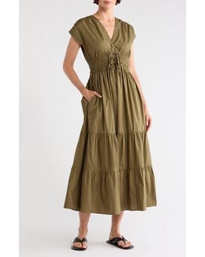 Cece V-Neck Cotton Midi Dress - Green