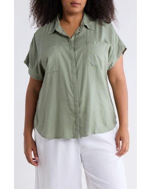 Caslon Double Pocket Linen Blend Camp Shirt - Green