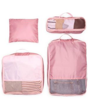 MYTAGALONGS Noa Set Of 4 Modular Packing Pouch & Cubes - Pink