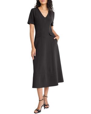 Maggy London Short Sleeve Pocket Fit & Flare Midi Dress - Black