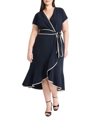 Maggy London Contrast Trim Wrap Midi Dress - Blue