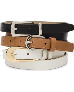 Steve Madden 3-Pack Faux Leather Skinny Belts - Black