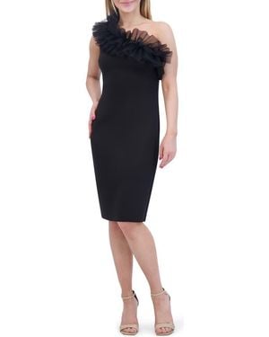 Eliza J Ruffle One-Shoulder Sheath Dress - Black