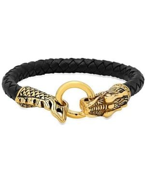 Steeltime Braided Leather Dragon Bracelet - Black