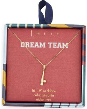 Leith Cubic Zirconia Baseball & Bat Pendant Necklace - Red