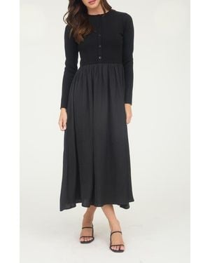 AUGUST SKY Mixed Media Long Sleeve Maxi Dress - Black