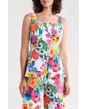 Nicole Miller Tropical Floral Button Vest - Blue