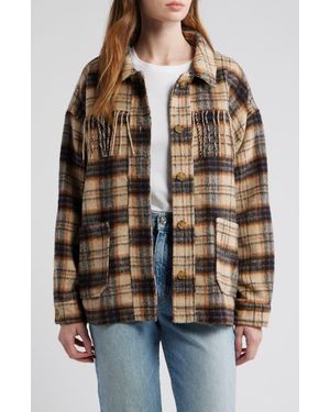 Thread & Supply Fringe Plaid Shacket - Brown