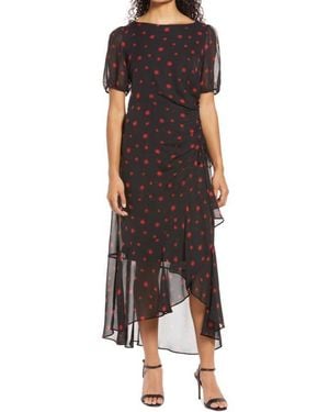 Julia Jordan Ruched High-Low Midi Dress - Black