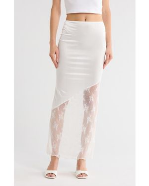 ASOS Insert Lace Satin Maxi Skirt - White