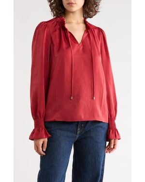 DKNY Crinkle Long Sleeve Top - Red