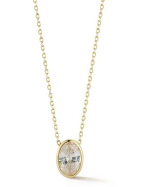Glaze Jewelry Oval Cubic Zirconia Solitaire Pendant Necklace - Metallic