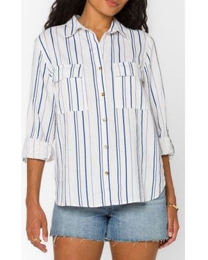 Velvet Heart Talma Roll Tab Sleeve Linen Blend Shirt - White