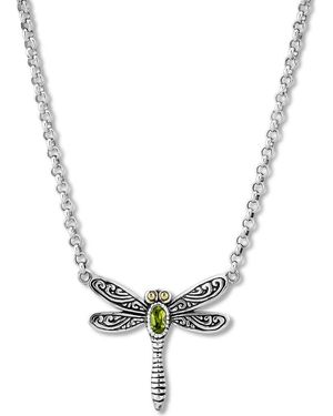 Samuel B. Sterling & 18K Dragonfly Pendant Necklace - Green