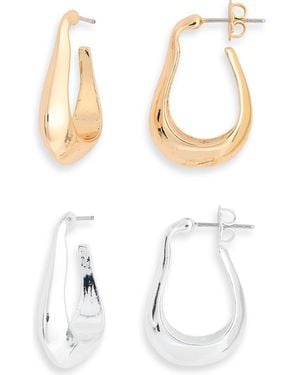 Leith Set Of 2 Wavy Oval Hoop Earrings - White